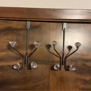 Over-the-Door Double Hook Rack with Crystal Knob Accents - Bronze